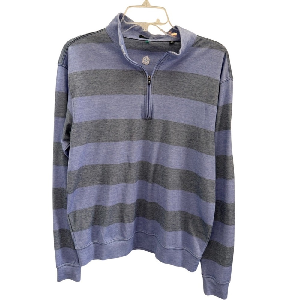 Turtleson Mens Blue Grey Striped Quarter Zip Pullover Wild Turkey Logo‎ Size M